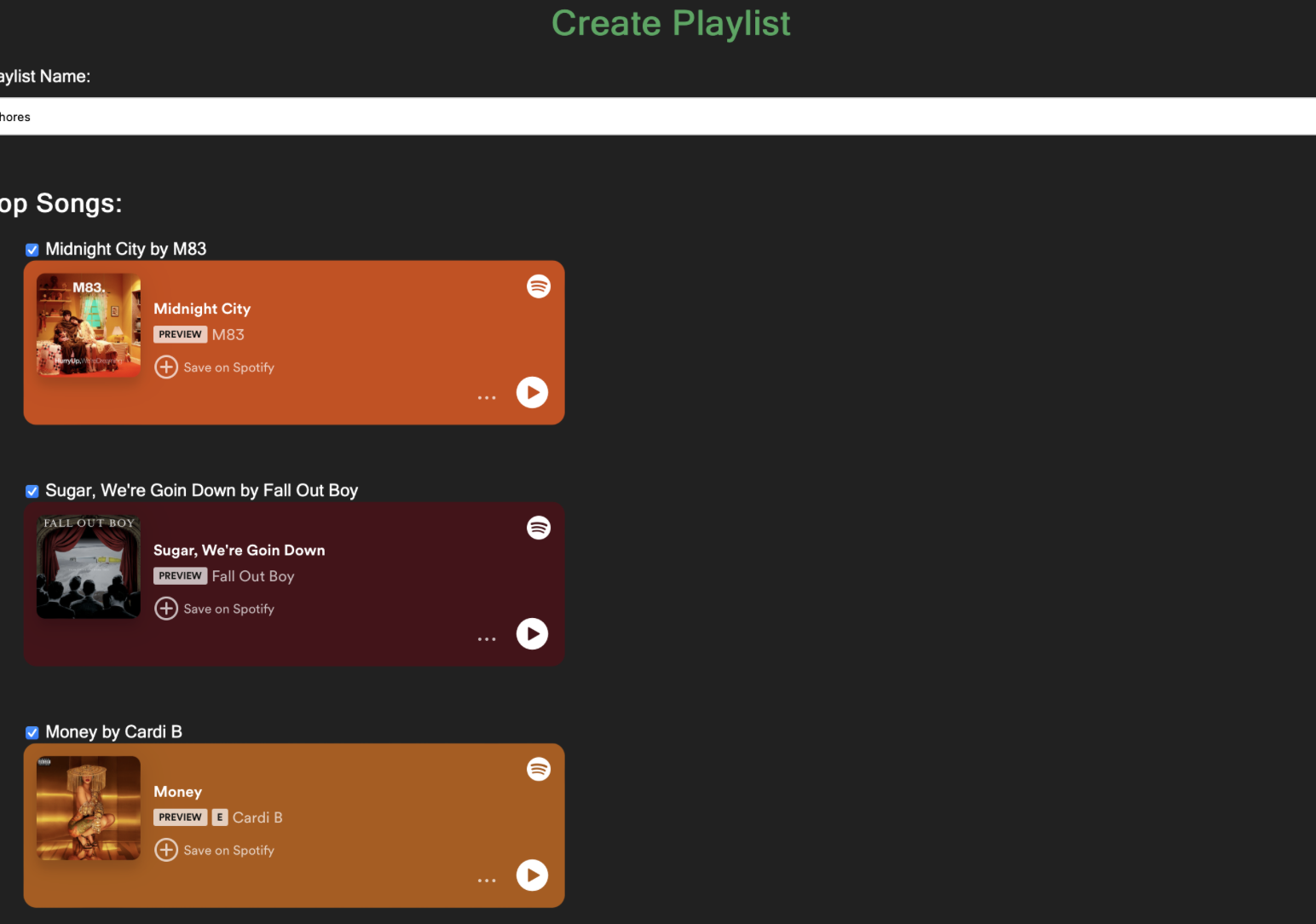 Spotify Playlist Creator Screenshot